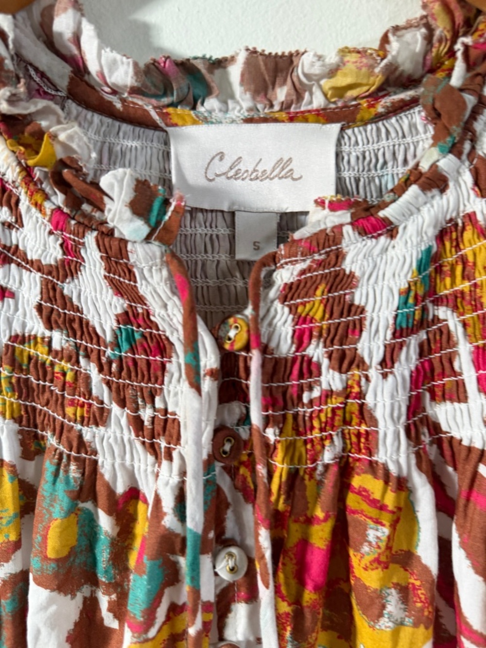 Cleobella sundress short sleeve buttons Ruffle smocked small - Picture 4 of 13